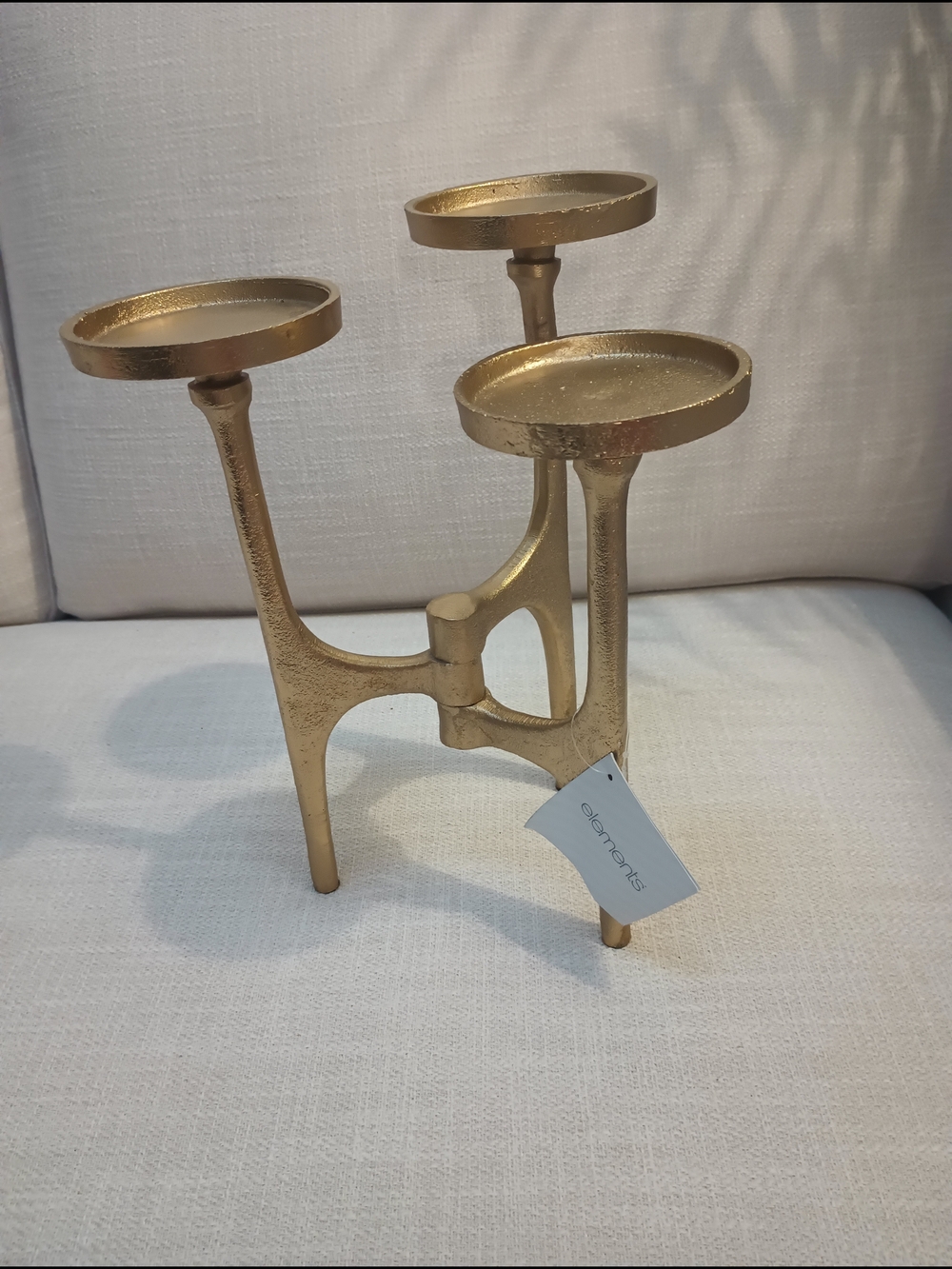 Elements Antique Gold Three-Platform Metal Candle Stand
